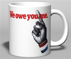 Vintage We Owe You One Ceramic Mug from www.retrophilly.com